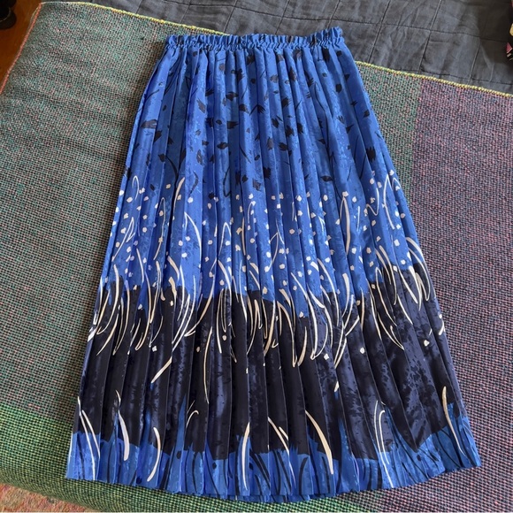 Vtg 70s 80s Andrea Gayle Blue Pleated Midi Skirt - Size Small Medium - Picture 3 of 10